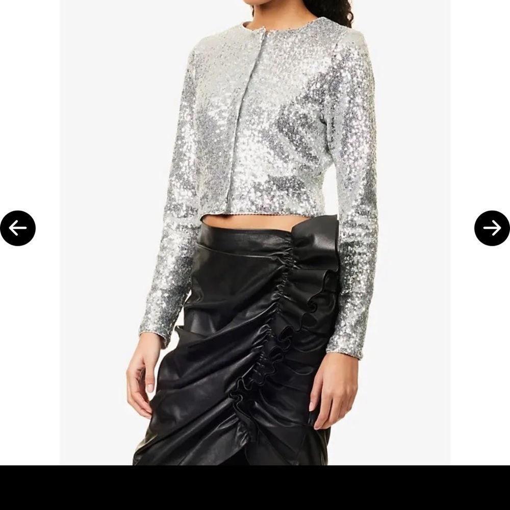 Good American Sparkling Silver Sequin Long Sleeve Top